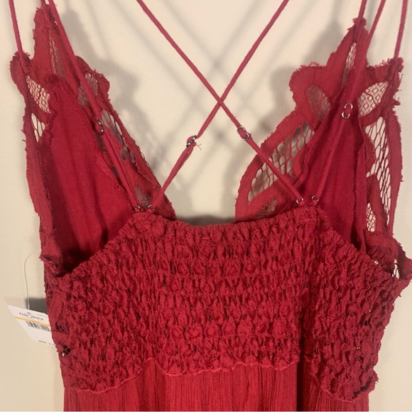 Free People Intimately Adella Lace Detail Strappy Back Maxi Slip Dress Cranberry - Picture 12 of 15